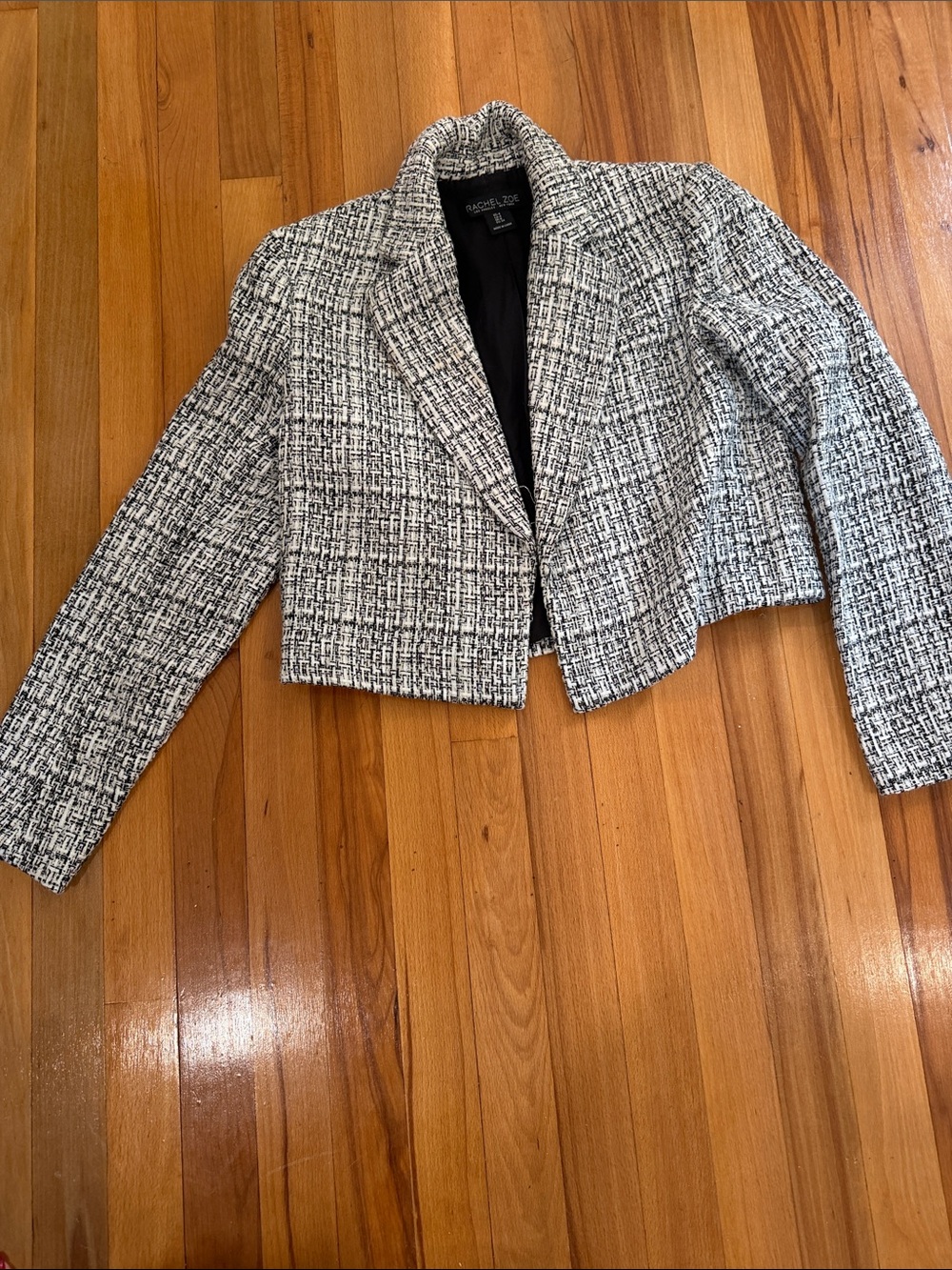 Rachel Zoe Black and White Tweed Cropped Blazer Jacket